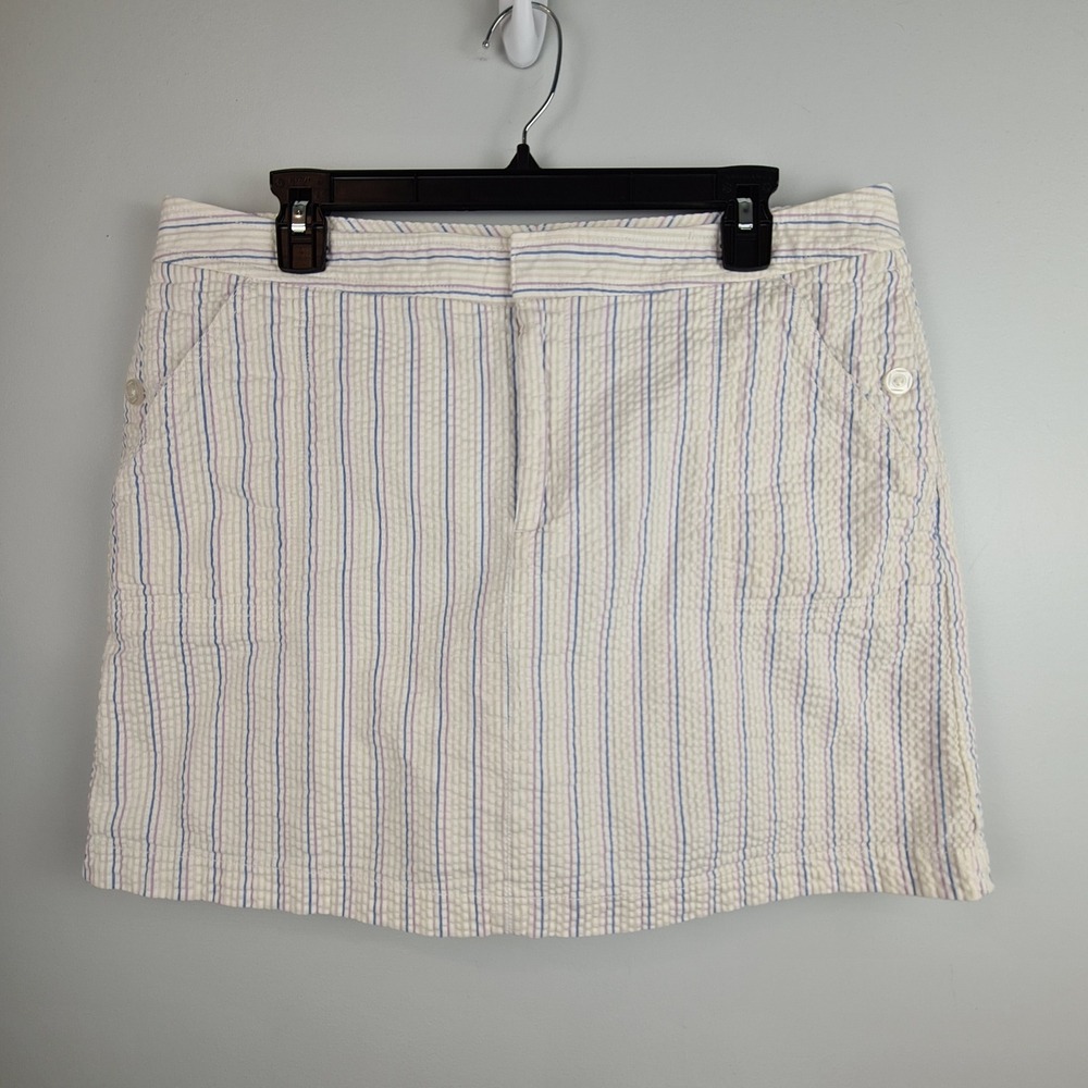Dockers Womens Size 12 Seersucker Striped Skort White Blue Purple Y2K Vintage